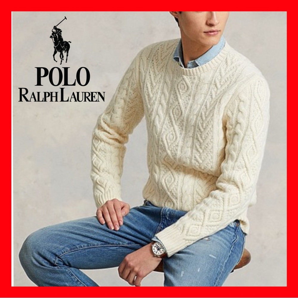 Polo Ralph Lauren Wool Cashmere Fisherman’s Sweater Cream Men’s